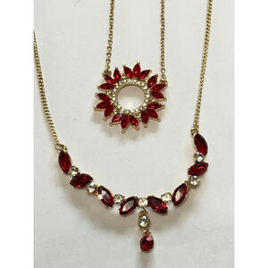 Anne Klein Red and Clear Stone Necklace Set